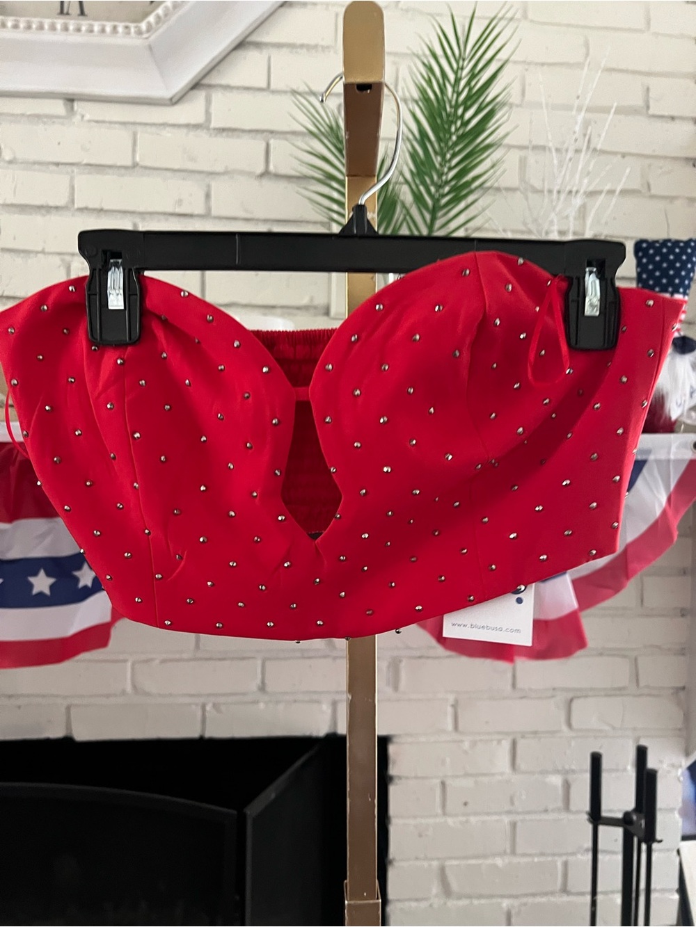 Red Studded Strapless Bustier Top with Sweetheart Neckline